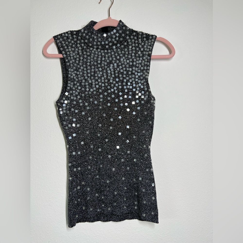 Étincelle Couture Black Sequined Textured  Cotton 70% Top size M (T4 Europe)